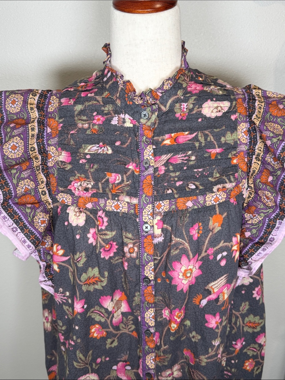 Sundance Marcleine Floral Top Coquette Ruffle Pintuck Boho Cottagecore Large - Picture 4 of 14